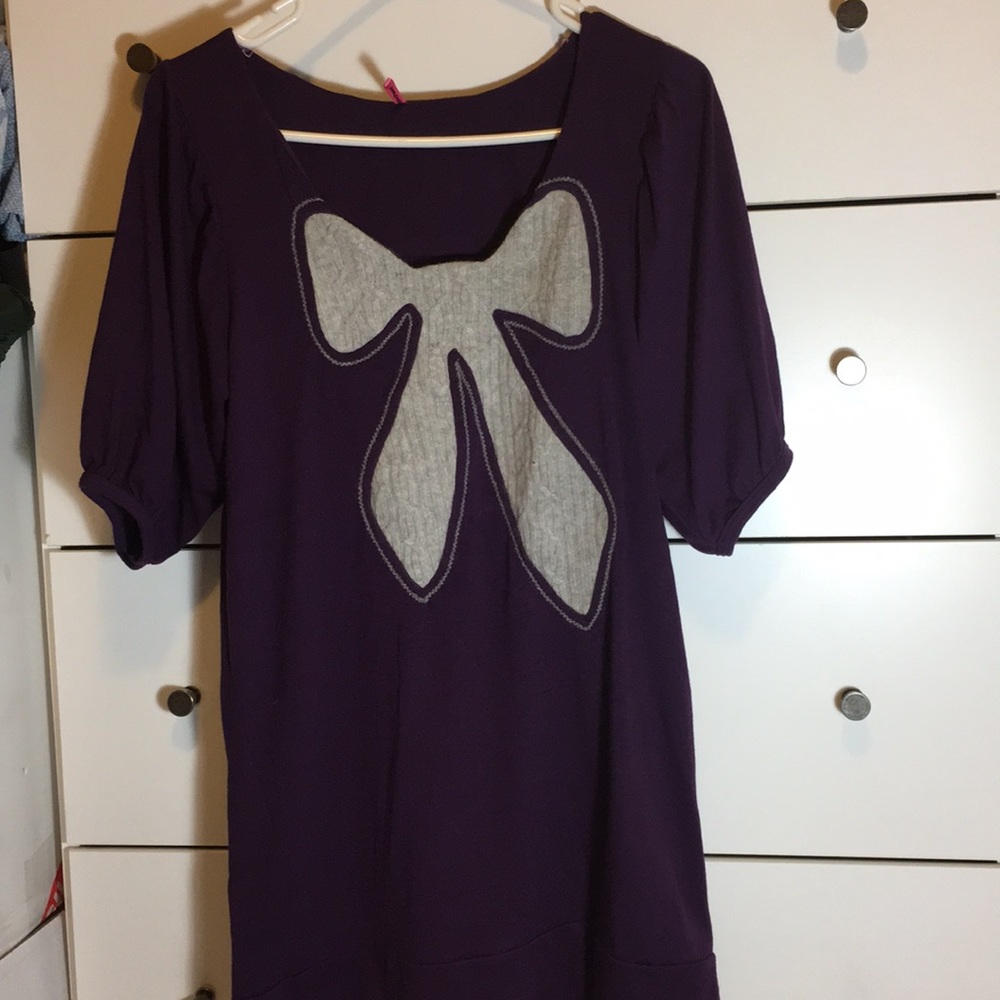 Purple jersey dress with ribbon sweater detail